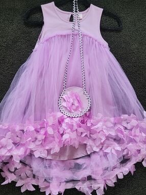 Lilac Tulle Flower Trim Girls Dress